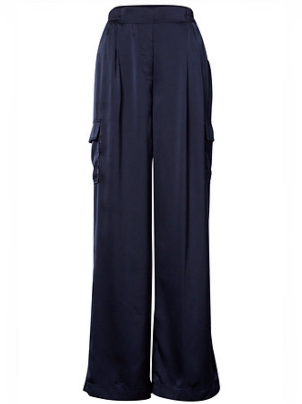 Bishop & Young Pull-On Satin Cargo Pant Navy Blue Medium NWT Wide Leg